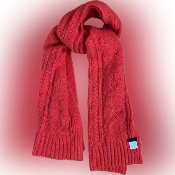 🧶Oversized Thick Soft Coral-Red Cable Knit Wool Blend Scarf | J. Crew 15” x 78” - Picture 15 of 17